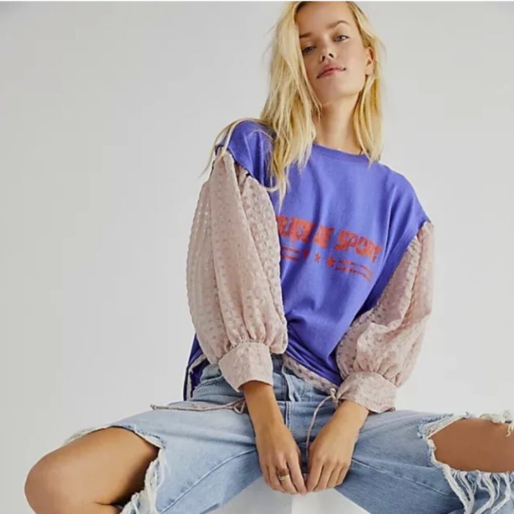 Free People Just Met Tee Shirt in Blue Purple Sport Combo Size Extra Small